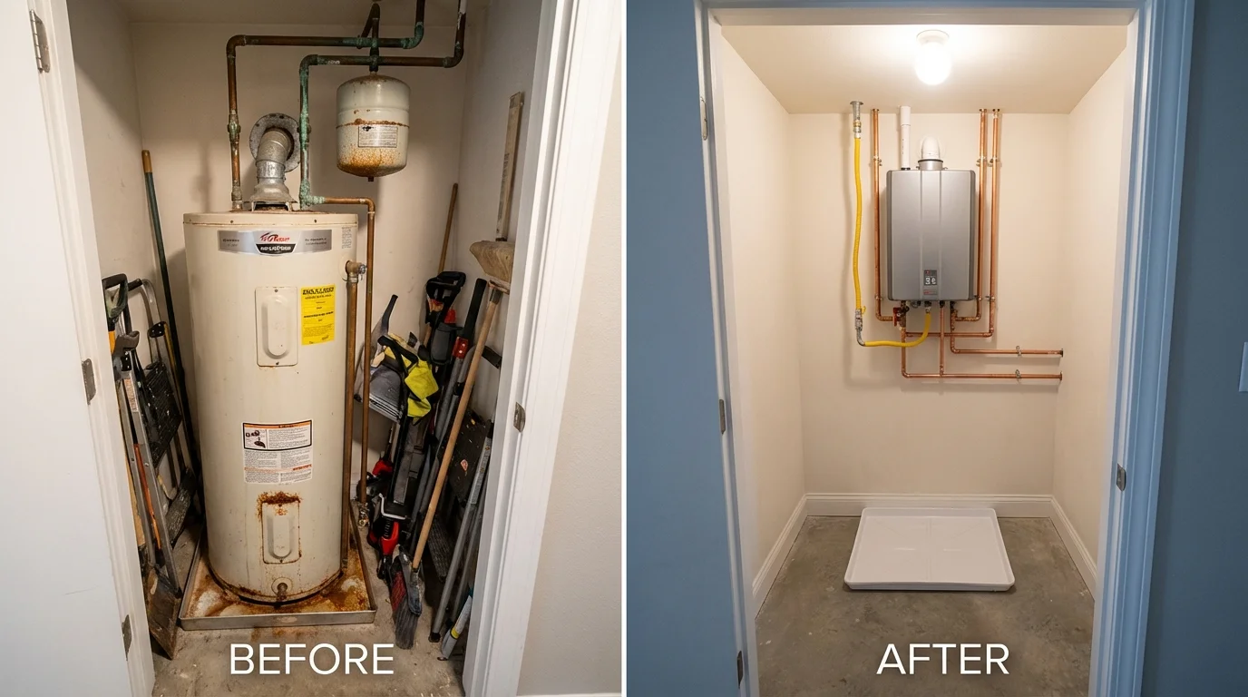 Tank water heater versus wall-mounted tankless unit comparison for Sullivan, IL homeowners